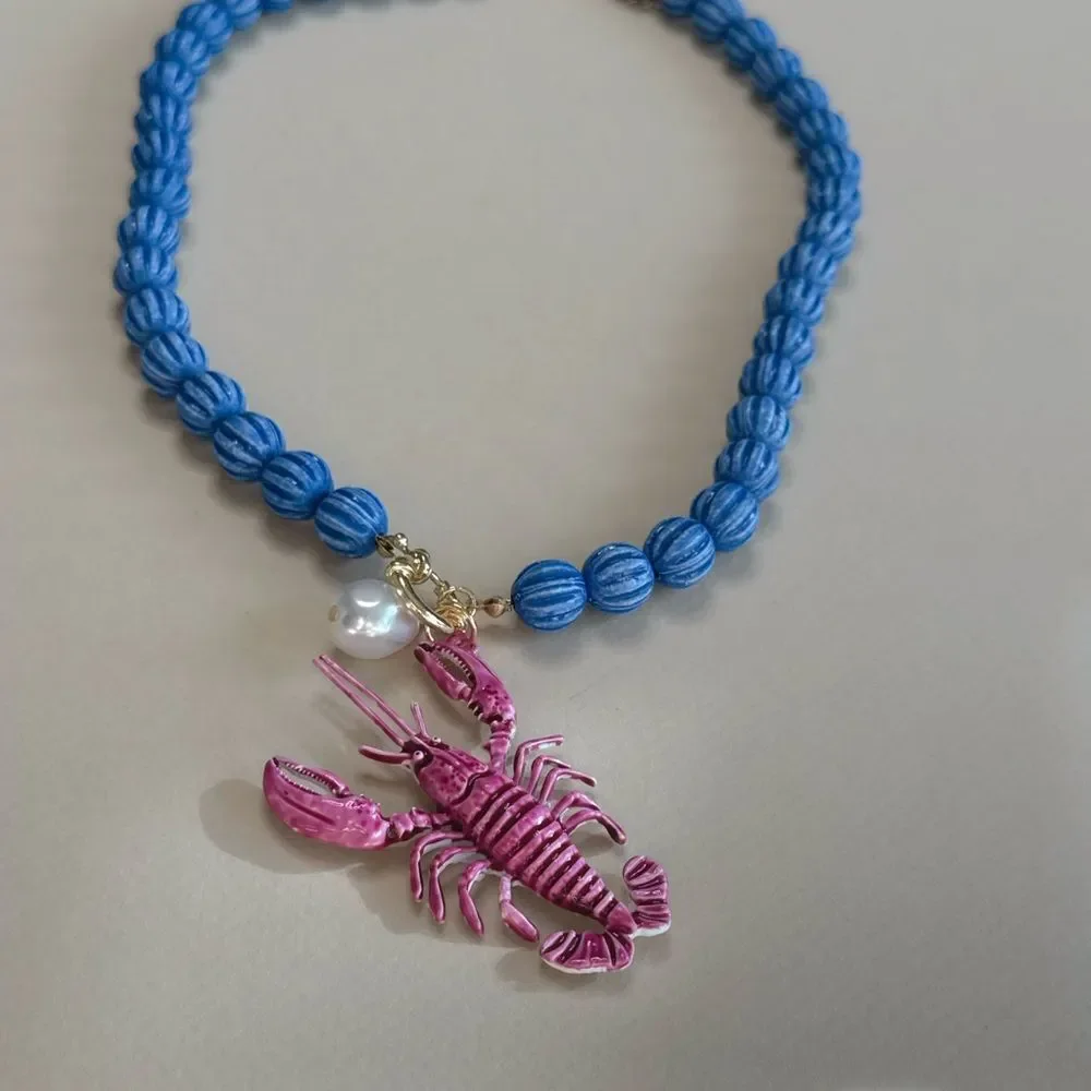 Blue and Pink Lobster Necklace S1191